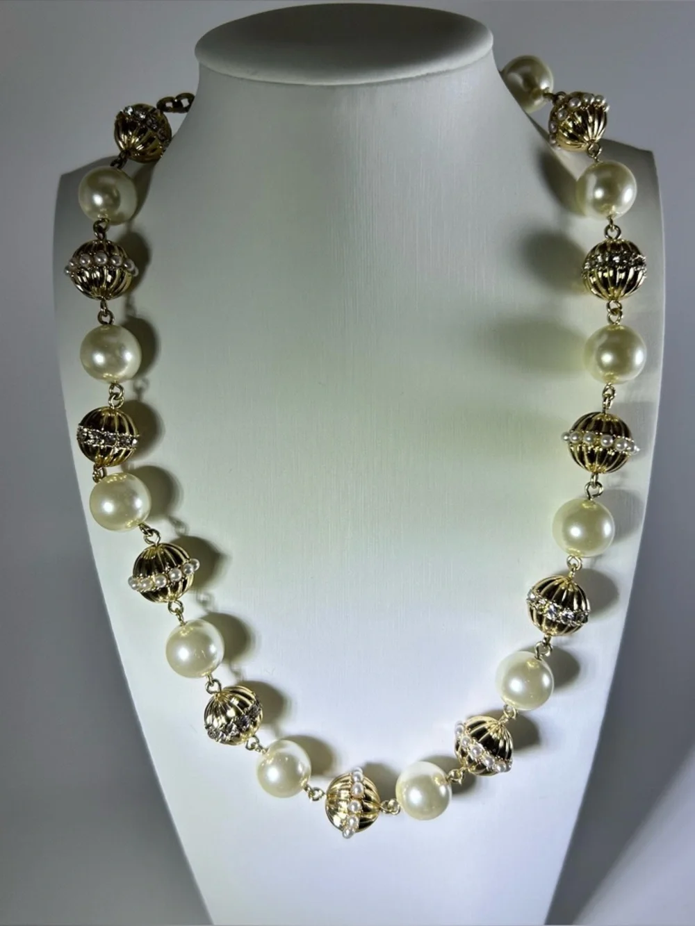 Charter Club Crystal Imitation Pearl Elegant Pearl and Gold Bead Necklace
